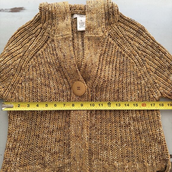 Vertigo Marled Tan Lagenlook Button Cardigan 3/4 Sleeve Pockets Hooded Sweater - Picture 7 of 7